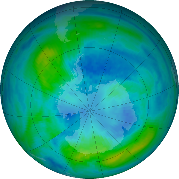 Antarctic ozone map for 06 April 1990